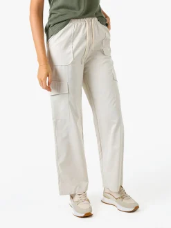 Solada Pantaloni donna a gamba larga con tasconi laterali e coulisse - beige