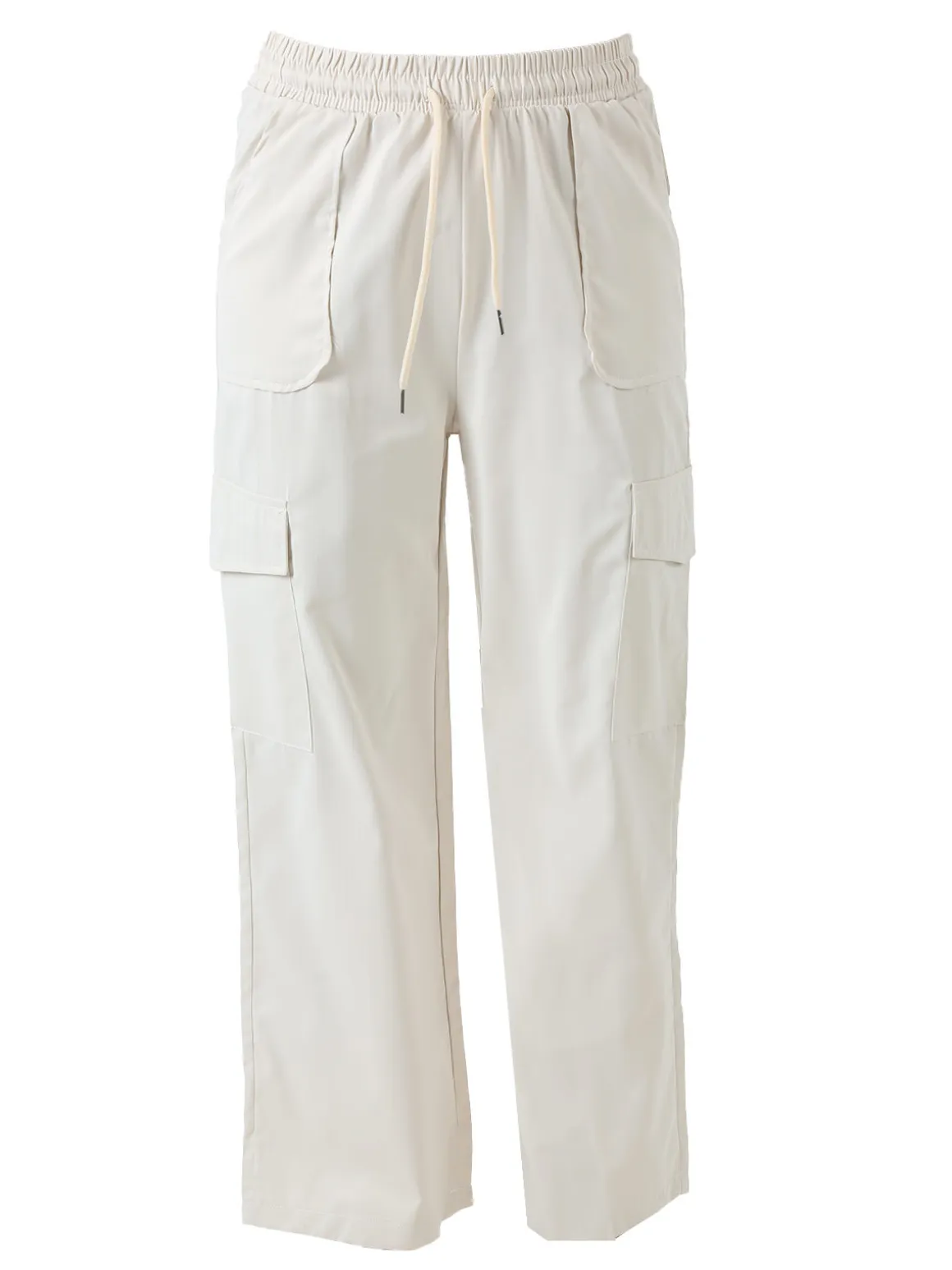 Solada Pantaloni donna a gamba larga con tasconi laterali e coulisse - beige
