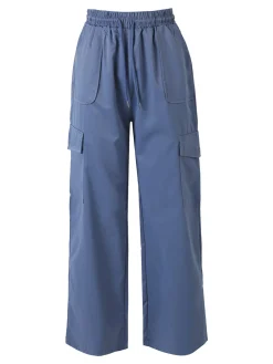 Solada Pantaloni donna a gamba larga con tasconi laterali e coulisse - blu