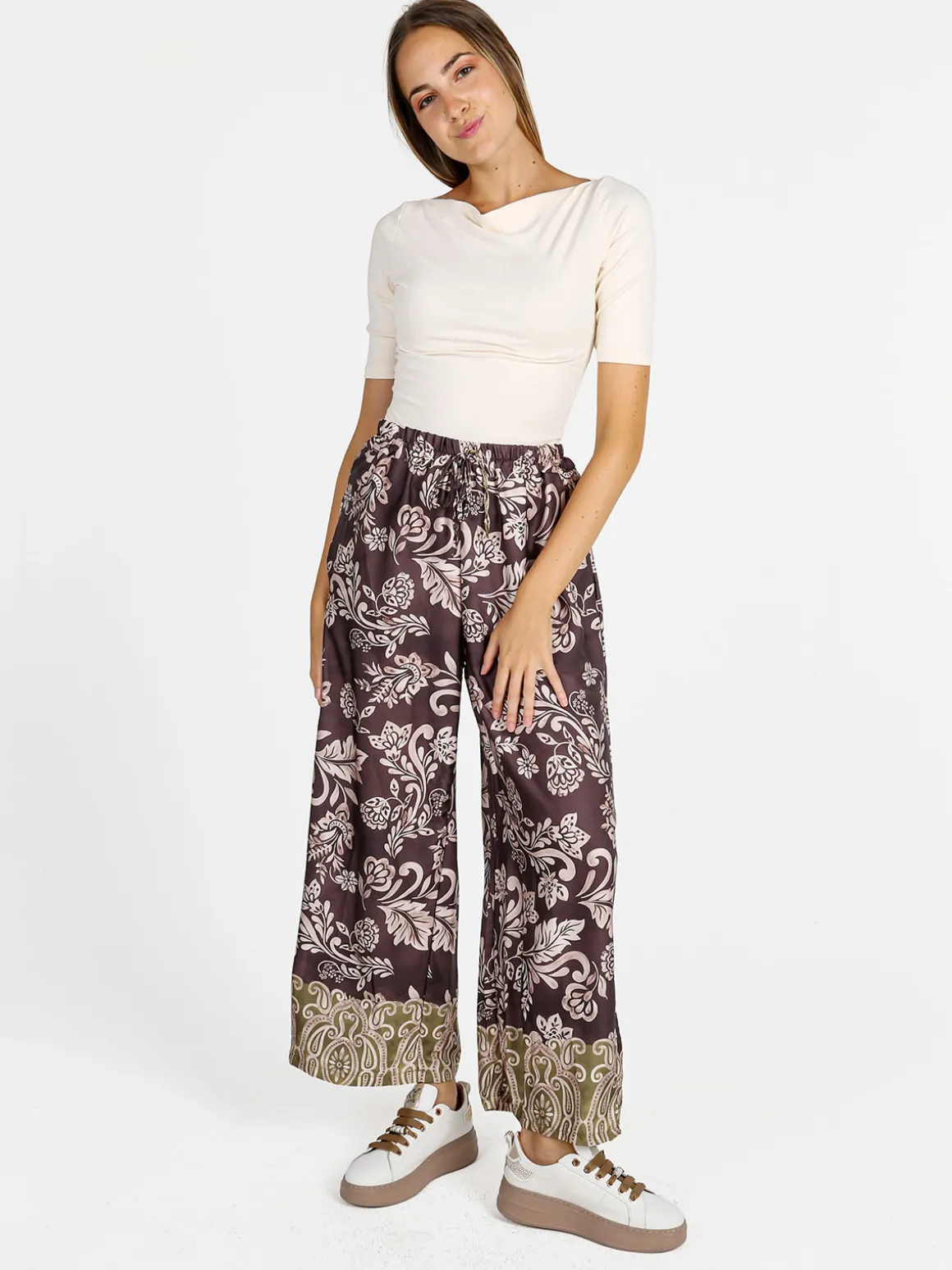 Solada Pantaloni donna a gamba larga con stampe - marrone