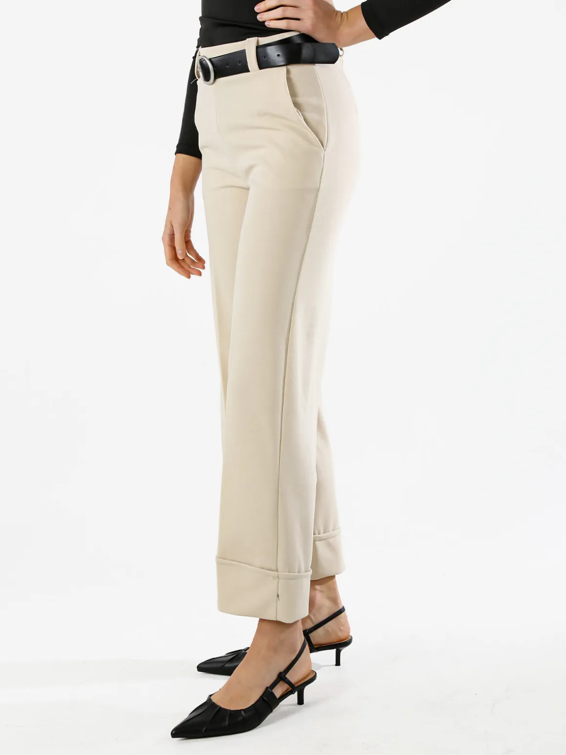 Solada Pantaloni donna a gamba larga con cintura - beige