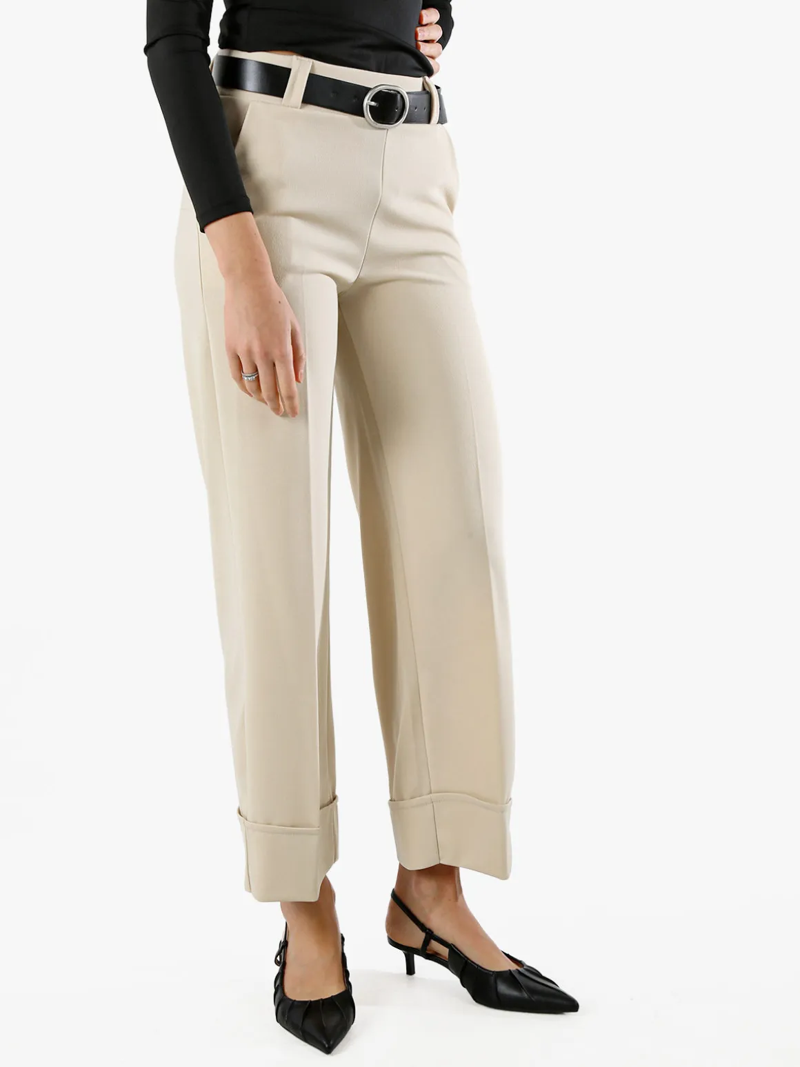 Solada Pantaloni donna a gamba larga con cintura - beige