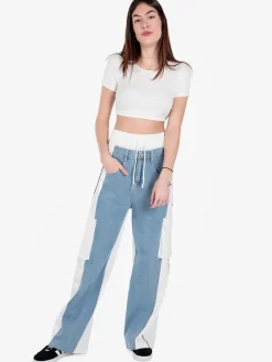 Solada Pantaloni donna a gamba larga con tasconi e coulisse