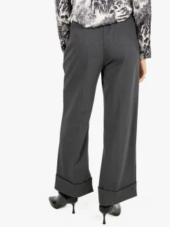 Solada Pantaloni donna a gamba larga con risvolto - grigio scuro