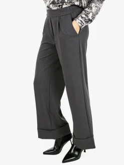 Solada Pantaloni donna a gamba larga con risvolto - grigio scuro