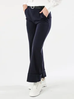 Solada Pantaloni donna a gamba larga con cintura - blu scuro