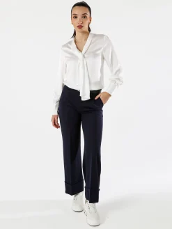 Solada Pantaloni donna a gamba larga con cintura - blu scuro