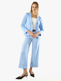 Solada Pantaloni donna a gamba larga con cintura - azzurro