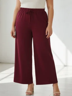 Solada Pantaloni donna a gamba larga taglie forti - bordeaux