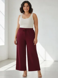 Solada Pantaloni donna a gamba larga taglie forti - bordeaux