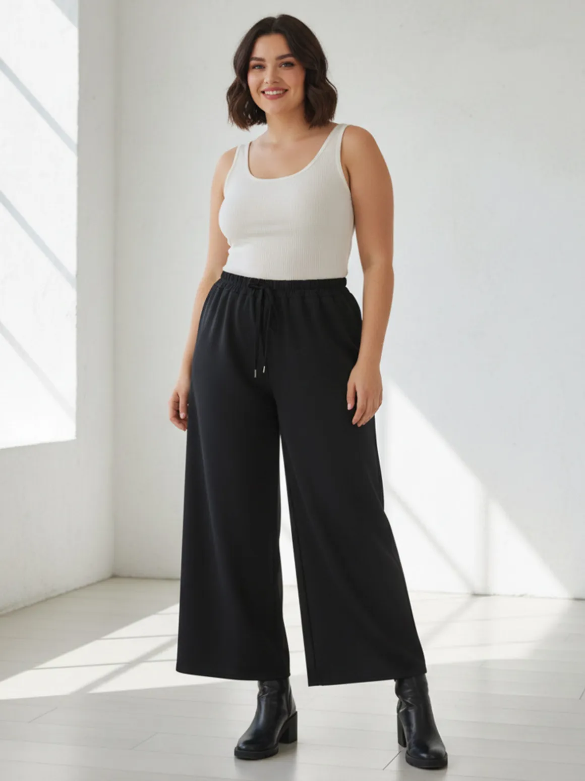 Solada Pantaloni donna a gamba larga taglie forti - nero