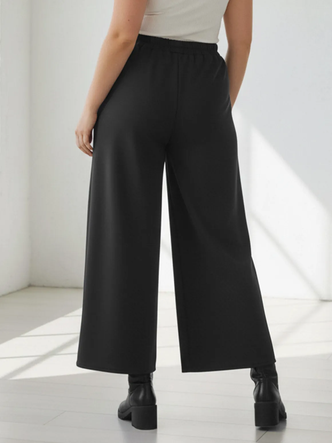 Solada Pantaloni donna a gamba larga taglie forti - nero