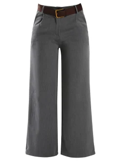 Solada Pantaloni donna a gamba larga con cintura scamosciata - grigio