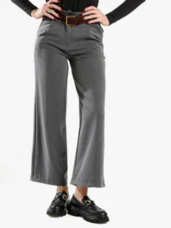Solada Pantaloni donna a gamba larga con cintura scamosciata - grigio