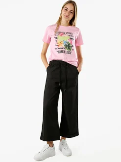 Solada Pantaloni donna a palazzo con risvolto - nero