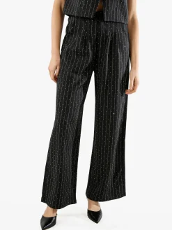 Solada Pantaloni donna a palazzo con micro borchie luccicanti - nero