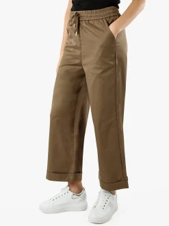 Solada Pantaloni donna a palazzo con risvolto - fango