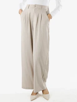 Solada Pantaloni donna a palazzo con micro borchie luccicanti - beige
