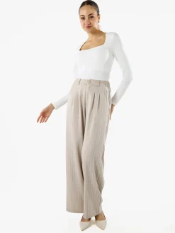 Solada Pantaloni donna a palazzo con micro borchie luccicanti - beige