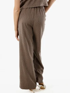 Solada Pantaloni donna a palazzo con micro borchie luccicanti - marrone