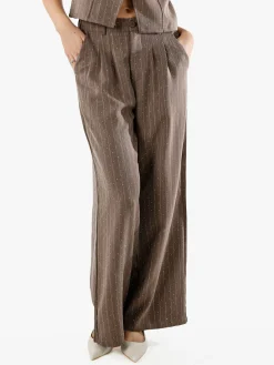 Solada Pantaloni donna a palazzo con micro borchie luccicanti - marrone