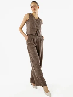 Solada Pantaloni donna a palazzo con micro borchie luccicanti - marrone