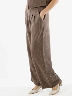 Solada Pantaloni donna a palazzo con micro borchie luccicanti - marrone
