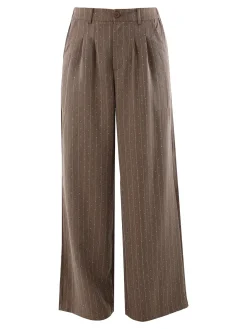 Solada Pantaloni donna a palazzo con micro borchie luccicanti - marrone