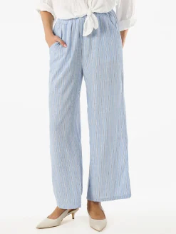Solada Pantaloni donna a righe in misto lino - azzurro