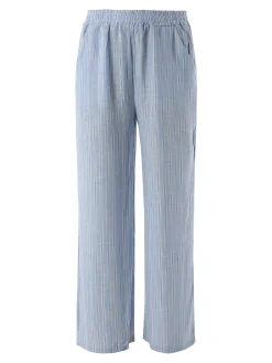 Solada Pantaloni donna a righe in misto lino - azzurro