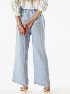 Solada Pantaloni donna a righe in misto lino - azzurro