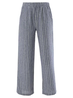 Solada Pantaloni donna a righe in misto lino - blu