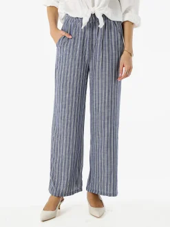 Solada Pantaloni donna a righe in misto lino - blu