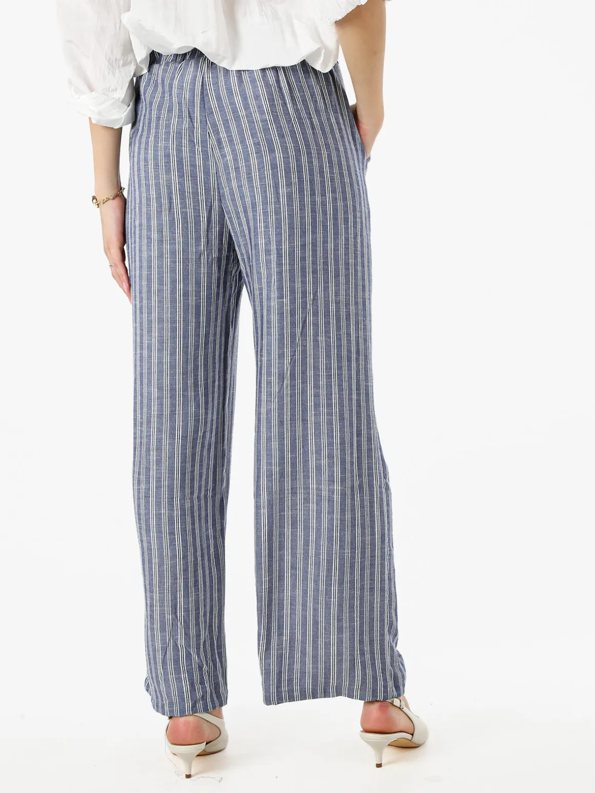 Solada Pantaloni donna a righe in misto lino - blu