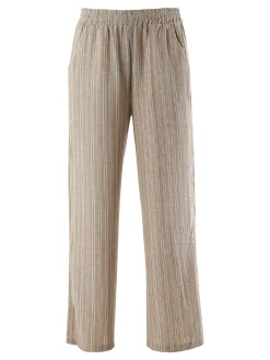 Solada Pantaloni donna a righe in misto lino - khaki