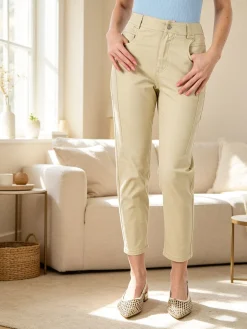 Solada Pantaloni donna a vita alta in misto cotone - beige