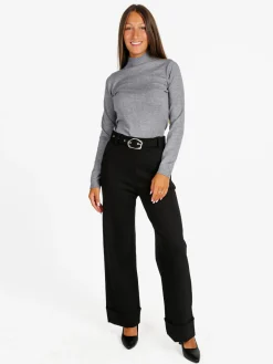 Solada Pantaloni donna a vita alta con con cintura - nero