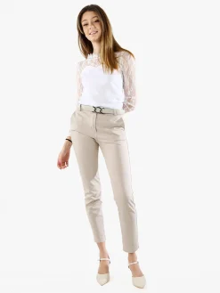 Solada Pantaloni donna capri con cintura - beige