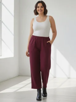 Solada Pantaloni donna con elastico in vita taglie forti - bordeaux