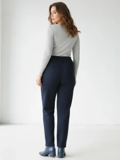 Solada Pantaloni donna con elastico in vita taglie forti - blu scuro