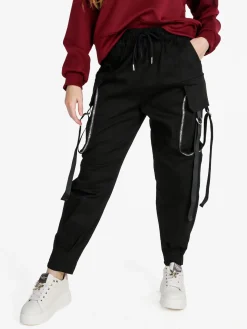 Solada Pantaloni donna con tasconi e coulisse - nero