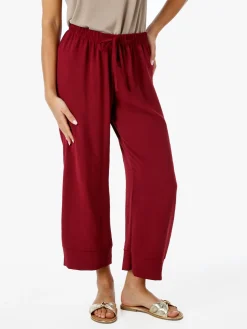 Solada Pantaloni donna cropped a gamba larga con coulisse - bordeaux