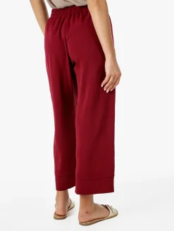 Solada Pantaloni donna cropped a gamba larga con coulisse - bordeaux