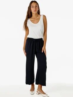 Solada Pantaloni donna cropped a gamba larga con coulisse - blu scuro