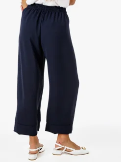 Solada Pantaloni donna cropped a gamba larga con coulisse - blu scuro