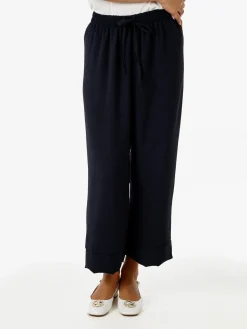 Solada Pantaloni donna cropped a gamba larga con coulisse - blu scuro