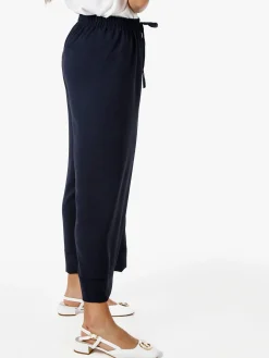 Solada Pantaloni donna cropped a gamba larga con coulisse - blu scuro