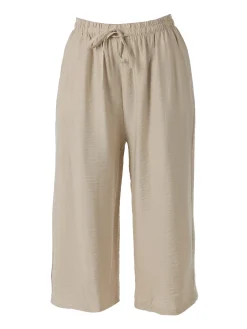 Solada Pantaloni donna cropped a gamba larga con coulisse - beige