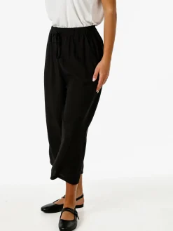 Solada Pantaloni donna cropped a gamba larga con coulisse - nero