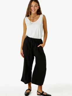 Solada Pantaloni donna cropped a gamba larga con coulisse - nero